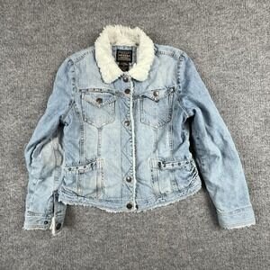 Arizona Jean Company Jacket Kids XL Blue Denim Sherpa Faux Fur Lined Western
